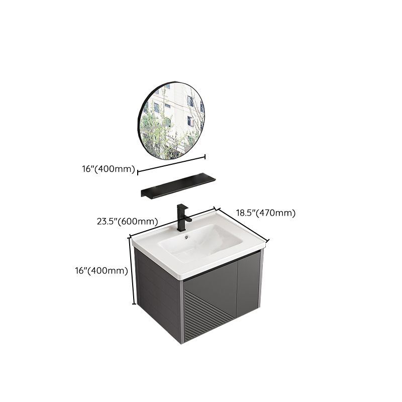 Modern Gray Metal Base Vanity Single-Sink Rectangular Wall Mount Vanity Set