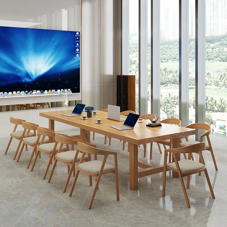 Rectangle Industrial Dining Room Table Pine Solid Wood Table with Double Pedestal