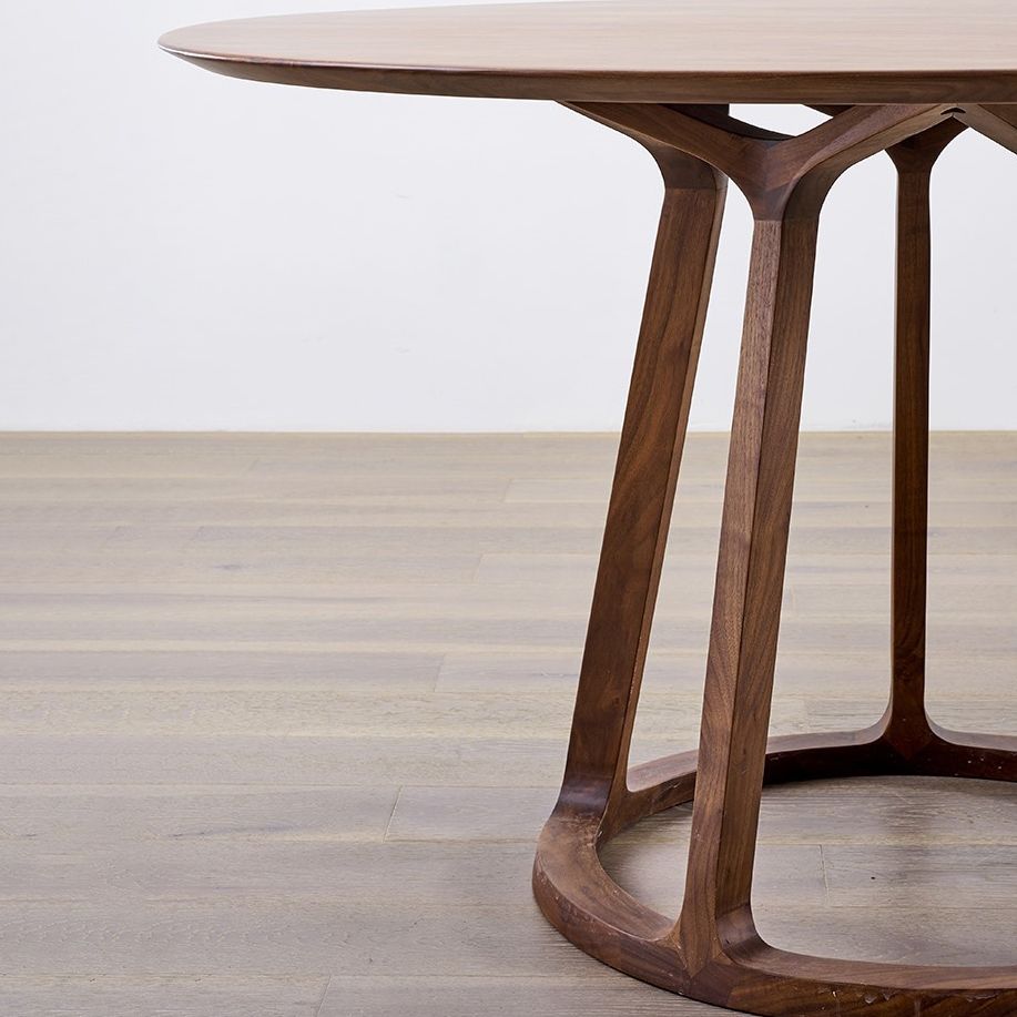 Round Wood Dining Table Reclaimed Pine Table in Brown with Wooden Pedestal