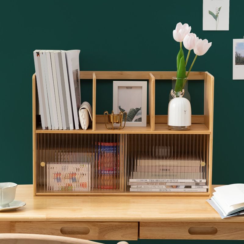 Contemporary Closed Back Bookcase Bamboo Horizontal Bookshelf with Cabinets