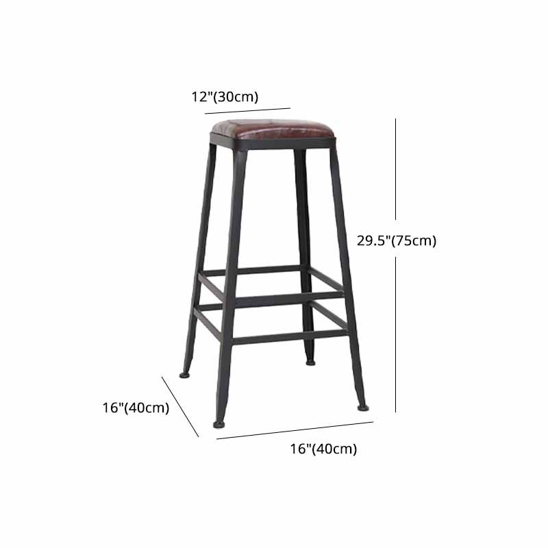 Wooden Square Seat Barstool Industrial Metal Counter Stool with Backrest