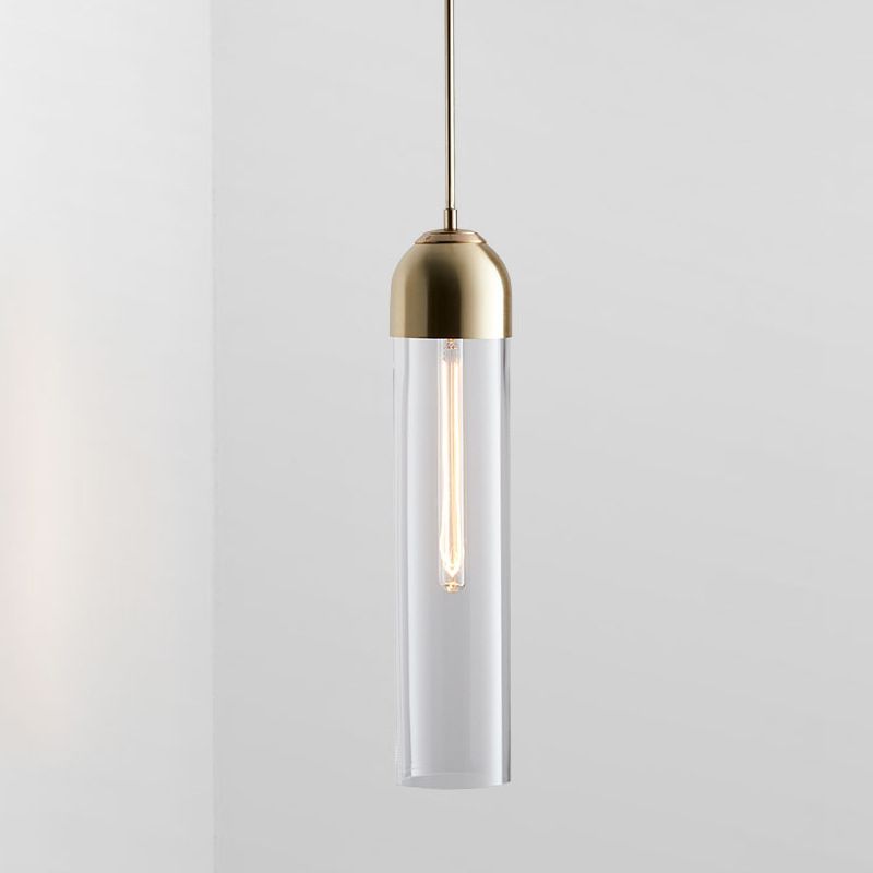 Cylindrical Pendant Light in Modern Style Electroplate Iron Hanging Lamp for Bedroom