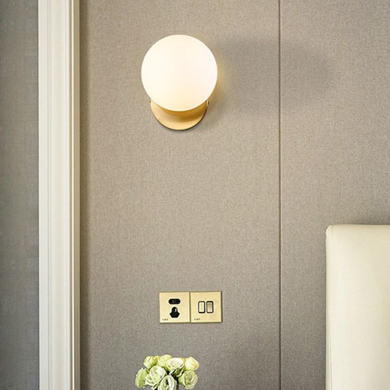 Ball Shade Glass Wall Sconce Modern Style Single Light Wall Mounted Light in Brass