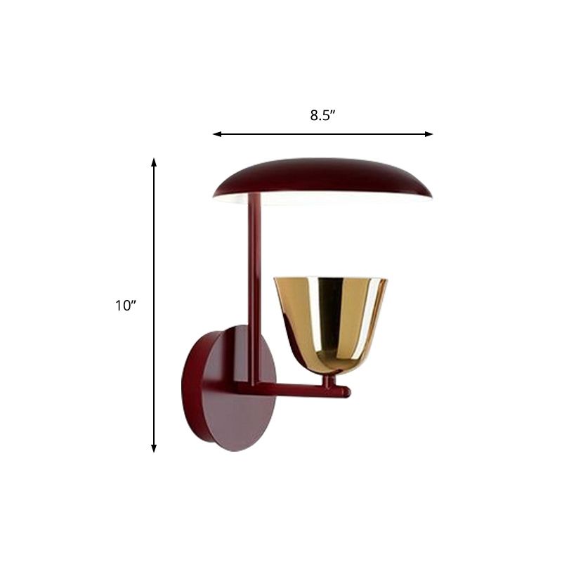 1 Light Bedroom Sconce Light Fixture Contemporary Wall Mounted Lamp in Black with Disc Metallic Shade and Brass Bowl