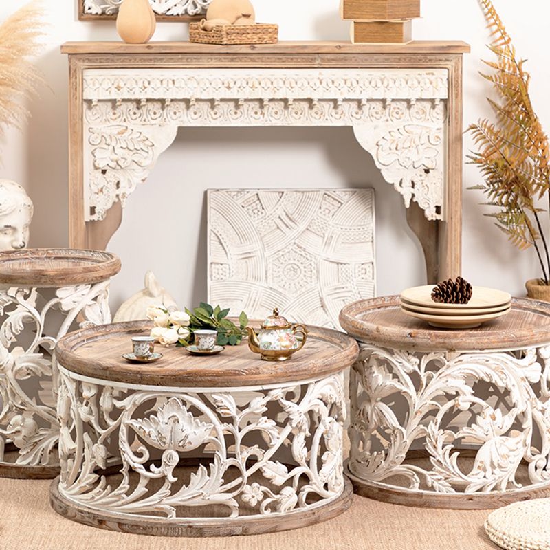 Iron Drum End Table Round Wood Tray Top Side End Table - Distressed Surface Treatment
