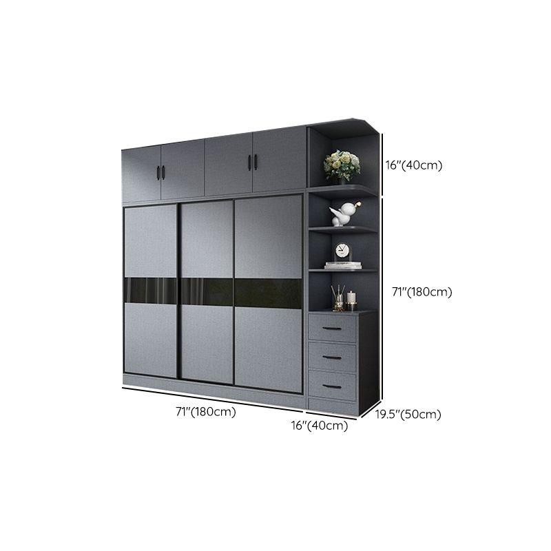 Modern Grey Wardrobe Cabinet Engineered Wood Wardrobe with Garment Rod