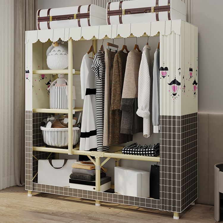 Contemporary Style Steel Wardrobe Cloth Rod Included Wardrobe Closet with Legs