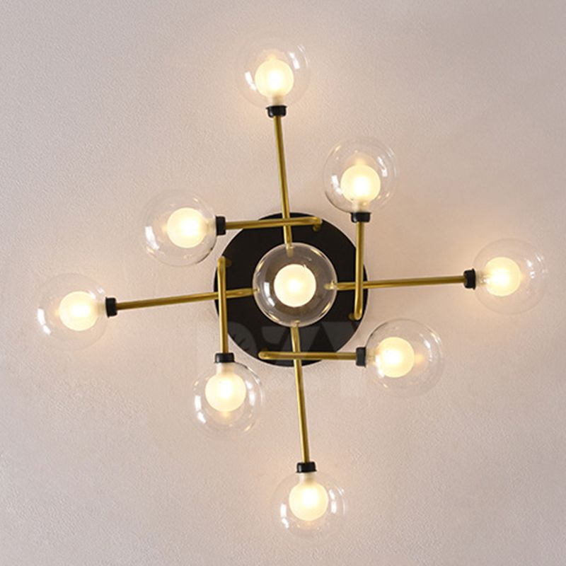 Spherical Glass Semi Flush Ceiling Light Modern Semi Flush Chandelier for Bedroom