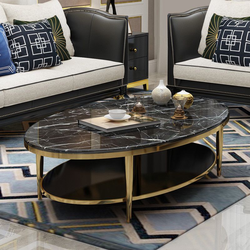 16.5" H Modern 4 Leg Steel Base Marble Oval Top Coffee Table