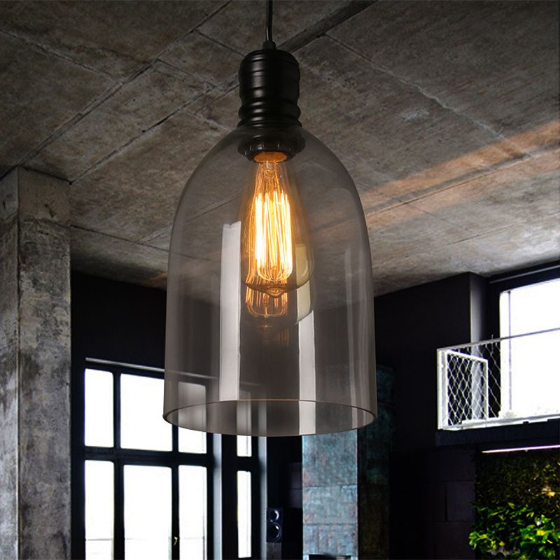 Industrial Vintage Single Pendant Light Wrought Iron Hanging Lamp with Clear Glass Shade