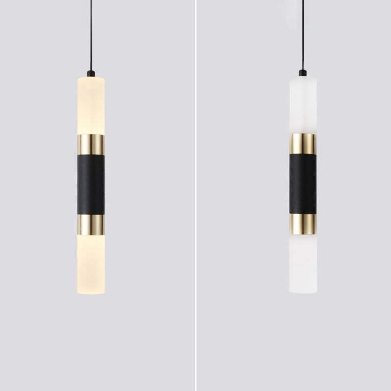 Acrylic Black LED Pendant Light in Modern Style Aluminium Cylindroid Hanging Lamp for Bedroom
