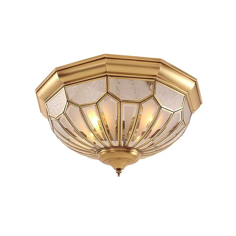 18"/21"/23.5" W Domed Shade Bedroom Flush Mount Lamp Classic Frosted Glass 3/4/6 Lights Gold Flush Light Fixture