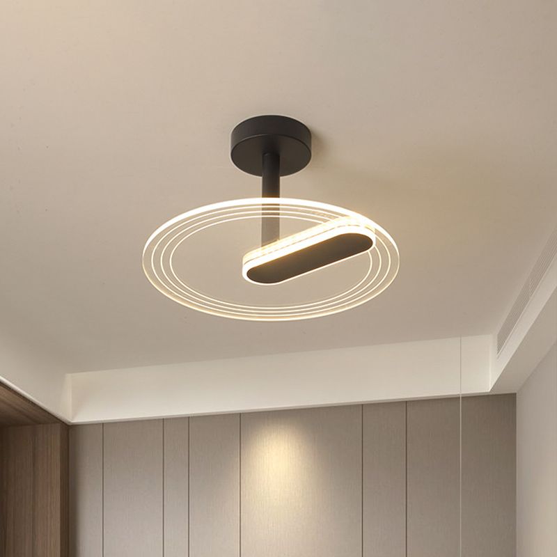 Acrylic Time Clock LED Flush Light Simplicity Black/Gold Semi Flush Mount Ceiling Light for Bedroom