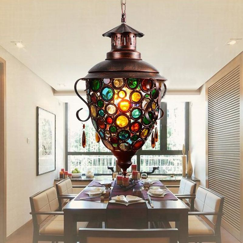 1 Bulb Pine Cone Pendant Light Vintage Copper Metal Hanging Lamp Kit for Dining Room