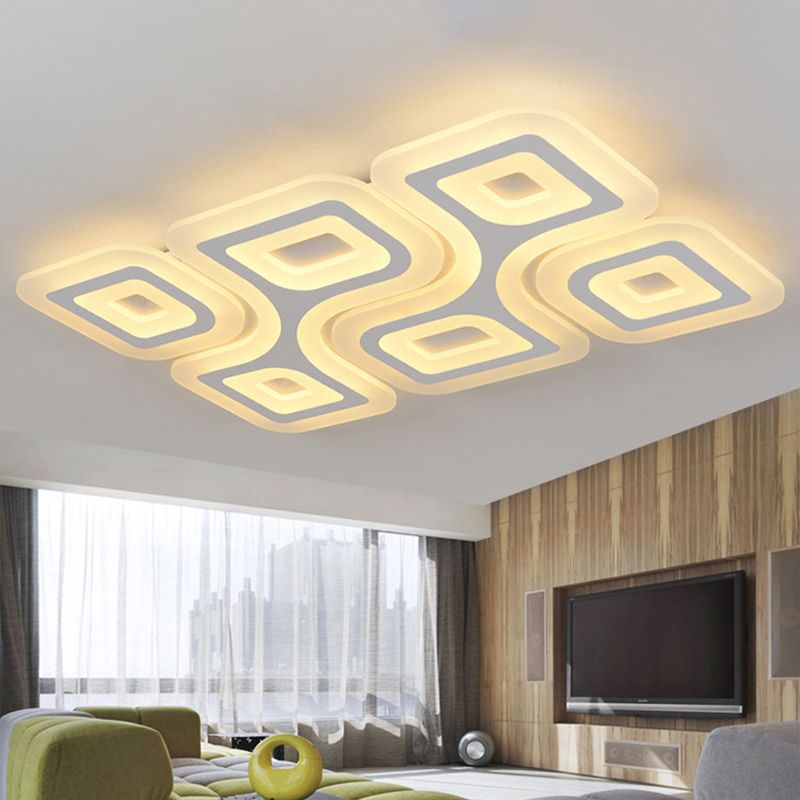 Luz empotrada de acrílico LED cuadrada/rectangular blanca moderna de 19,5"/23,5"/35,5" de ancho con diseño de rejilla, luz blanca/cálida