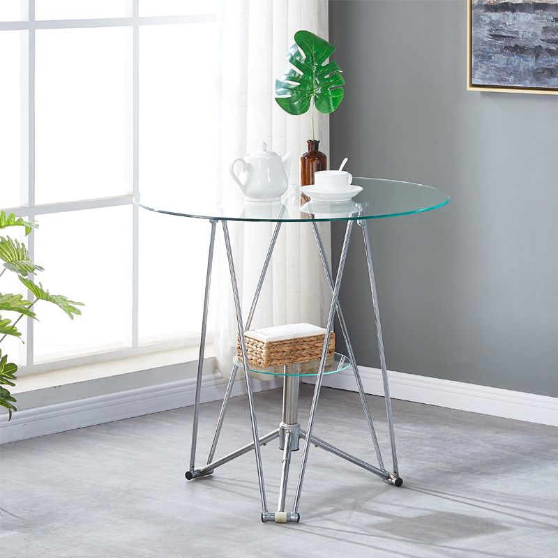 Round Tripod Dining Site Table Metal Dinette Table with Tempered Glass