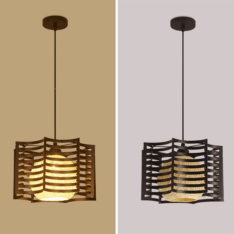 1 Head Cage Suspended Lighting Fixture Retro Metal Black Pendant Lamp for Restaurant