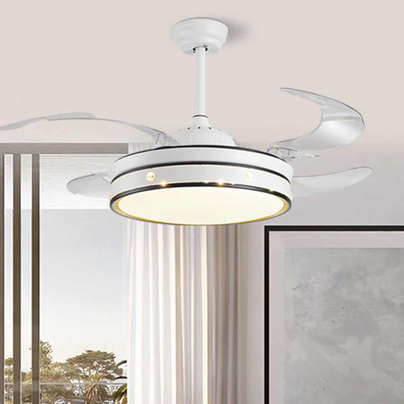 LED -Schlafzimmer Deckenventilator Lampe Moderne weiße 4 Blätter Halbflush Licht mit Kreis Acrylschatten, 20 "breit