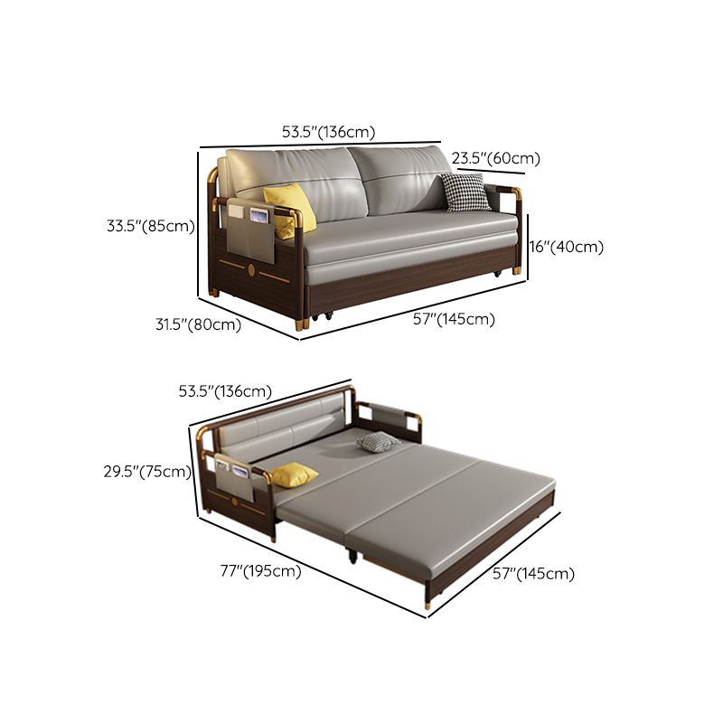 Contemporary Storage Sleeper Sofa Solid Wood Square Arm Sofa Bed