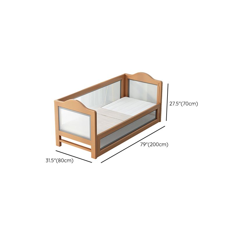 Scandinavian Bed with Guardrail, Solid Wood Bed in Natural Finish