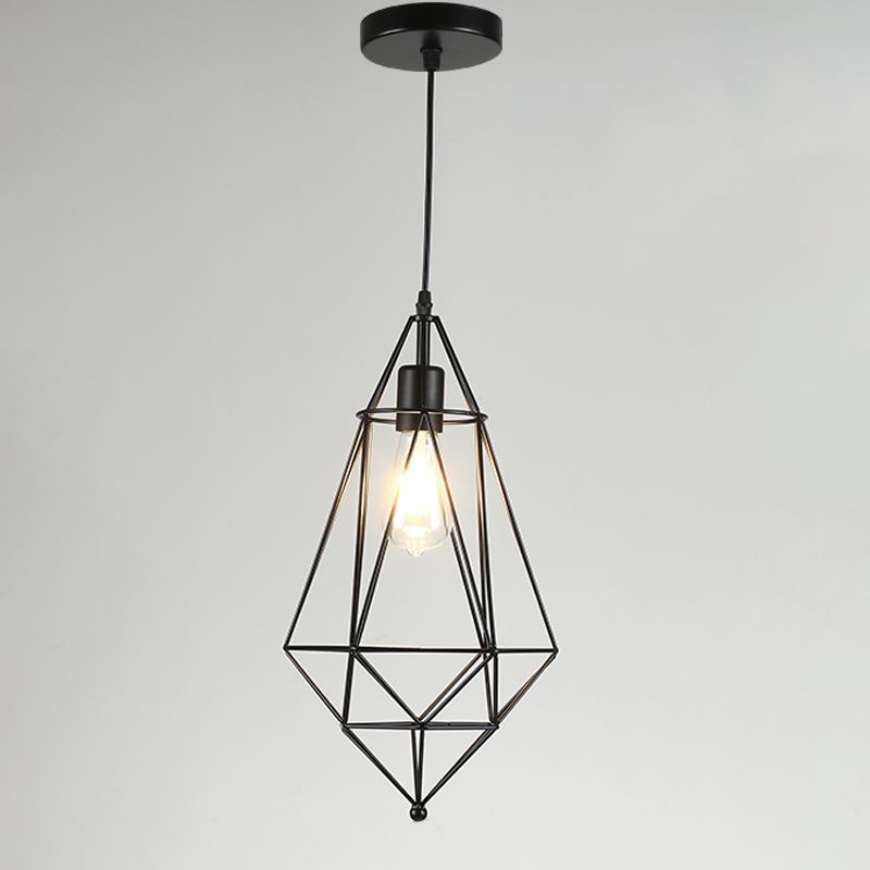 Iron Wire Cage Shade Pendant Lamp Loft Style 1 Head Restaurant Hanging Light Fixture