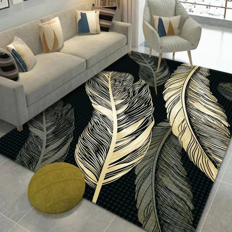 Gray Modern Rug Polyester Feather Rug Non-Slip Backing Rug for Living Room