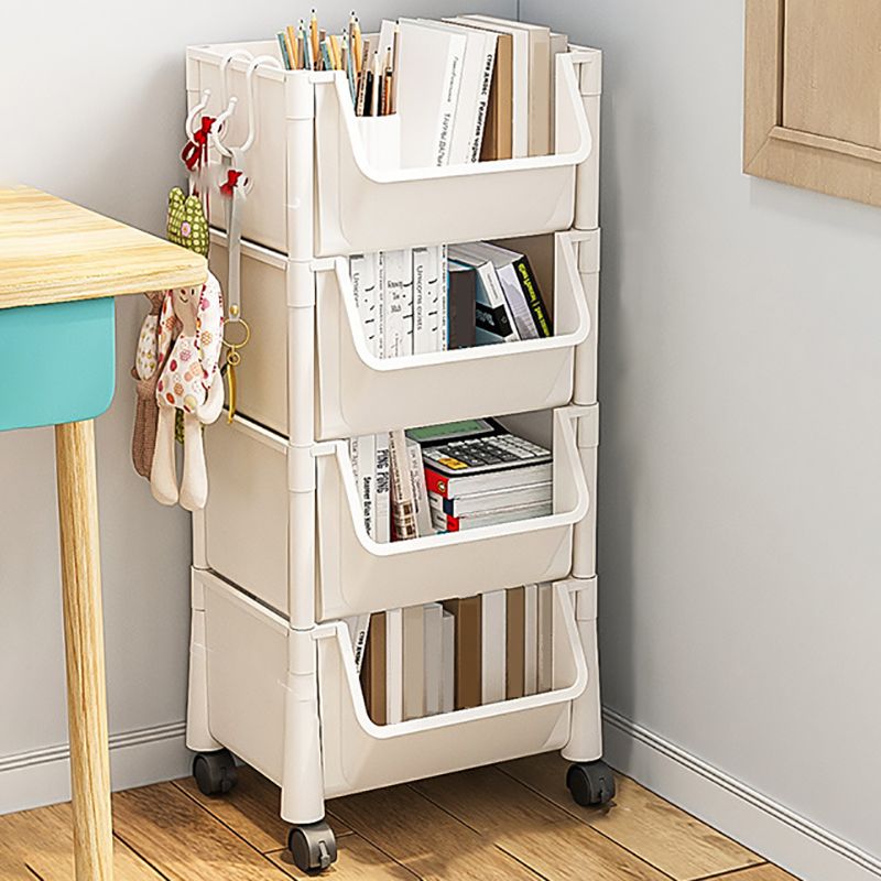 White Contemporary Standard Adjustable with Wheels Plastic Bookshelf for Home