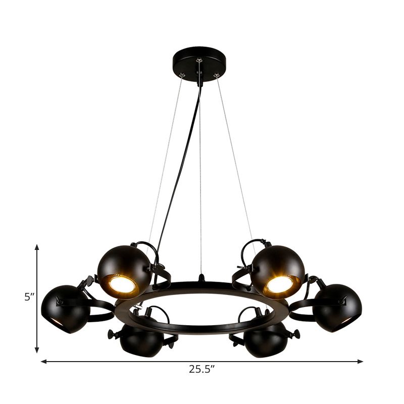Finition noire globe de lustre lampe antique style métal 6 lumières Restaurant la lumière suspendue avec bague
