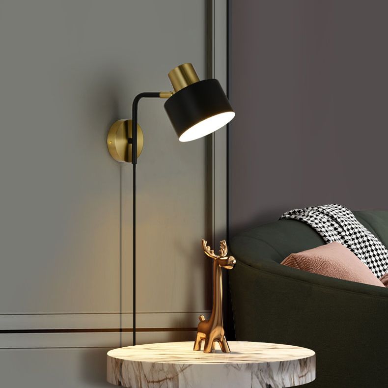 1-Light Black Contemporary Wall Lighting Fixture Metal Adjustable Wall Lighting for Bedroom