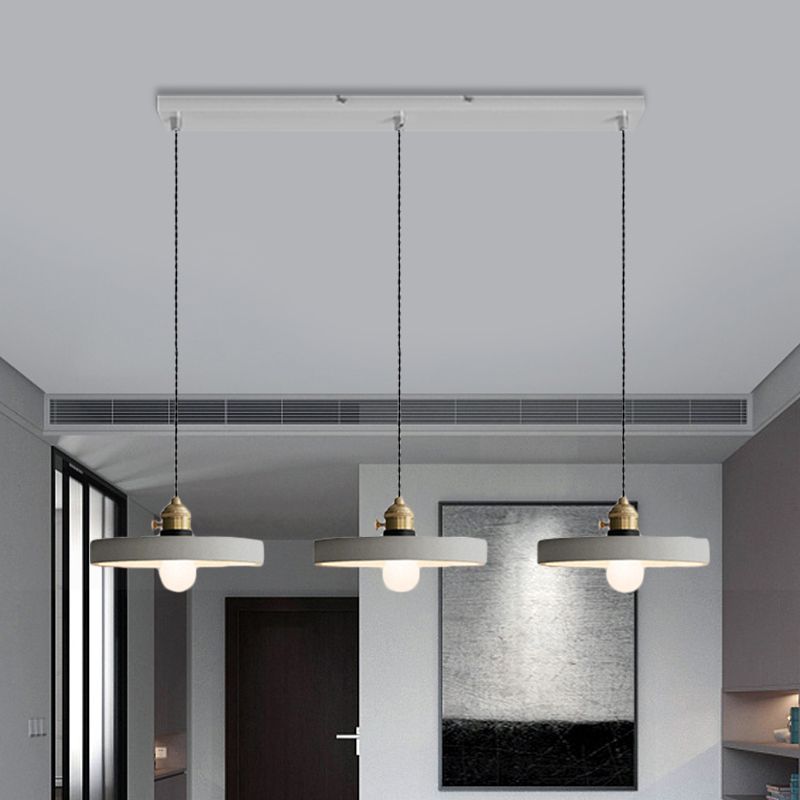 3-Light Multi Pendant Light Vintage Restaurant Hanging Lamp Kit with Bell/Cone/Drum Cement Shade in Grey, 3"/5"/6" Height