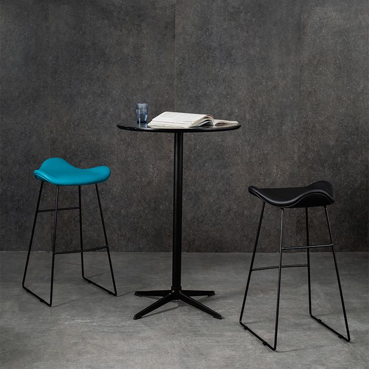 Black Iron Backless Quilted Barstool Industrial Indoor Tall Stool with Leather Seat