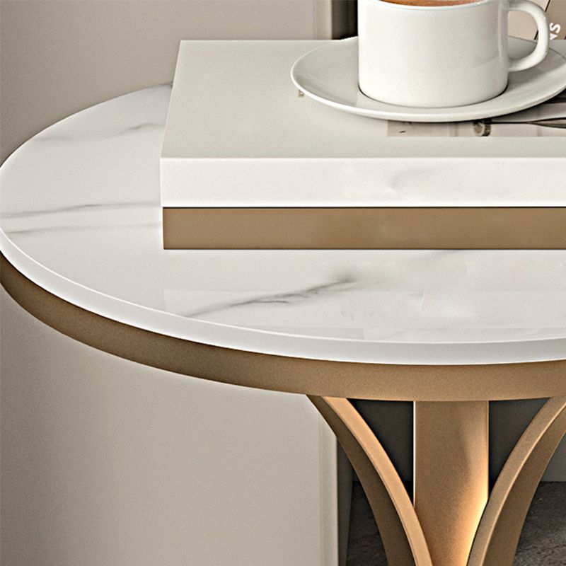 Modern Round Slate Top Side Table 19.6-inch Iron Pedestal End Table