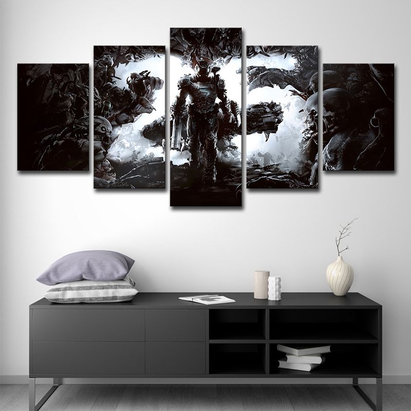 Sci-Fi Doom Game Scene Art Print Canvas Multi-Piece Black Wall Decor for Boys Room