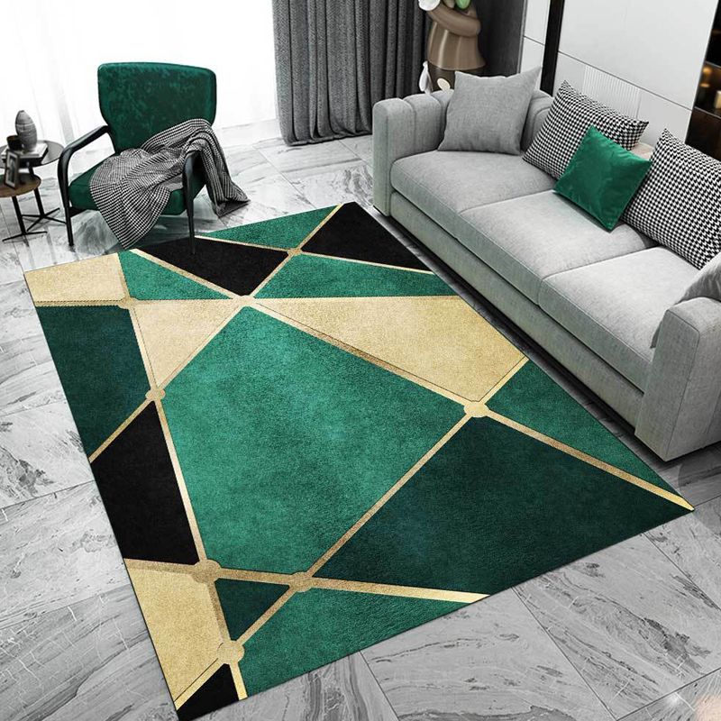 Green Geometric Pattern Area Rug Polypropylene Modern Rug Washable Anti-Slip Backing Rug for Decoration