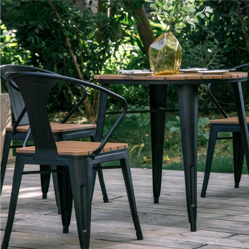 Contemporary Style 1/3/5 Pieces Metal Dining Set Reclaimed Wood Dining Table Set