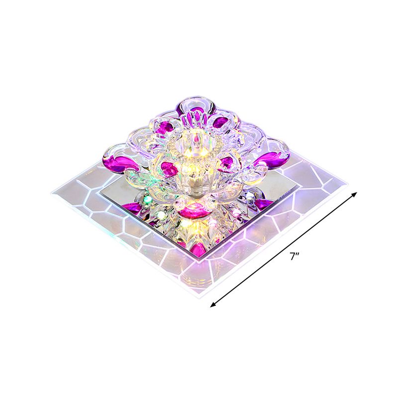 Clear Flower Crystal Square Spotlight Modern Stainless Steel LED Flush Mount Ceiling Light for Aisle