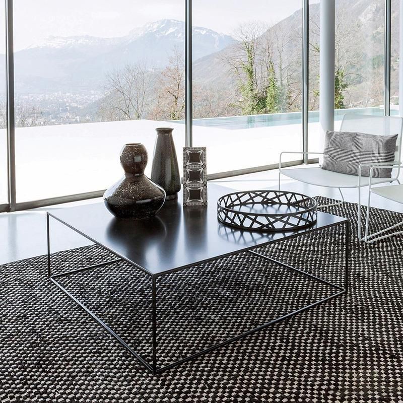 Iron Coffee Table with Frame Base Mid-Century Modern Black/White Coffee Table