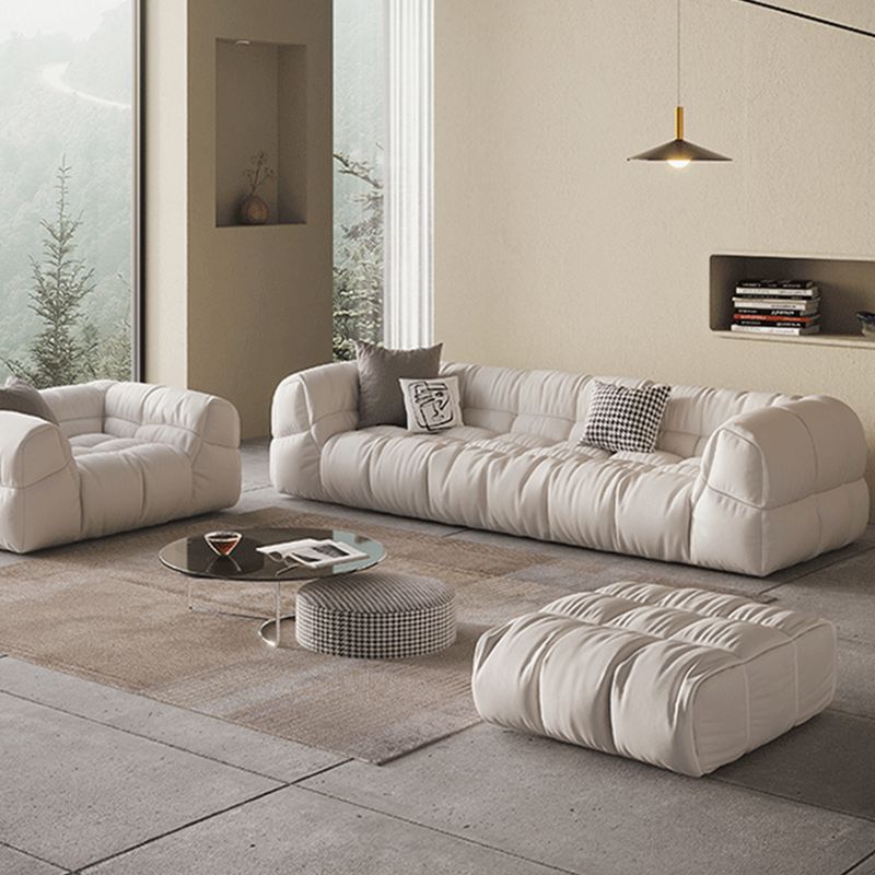 Contemporary White Cushions Tuxedo Arm Living Room Standard Settee