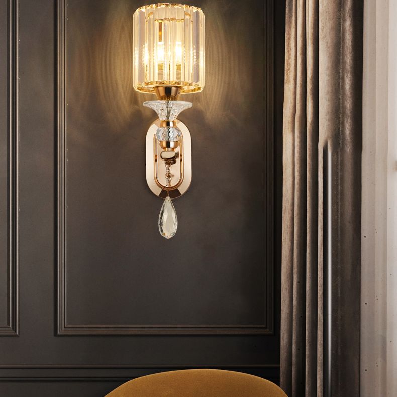 Modern Artistic LED Wall Lamp Copper Geometric Wall Sconce with Crystal Shade