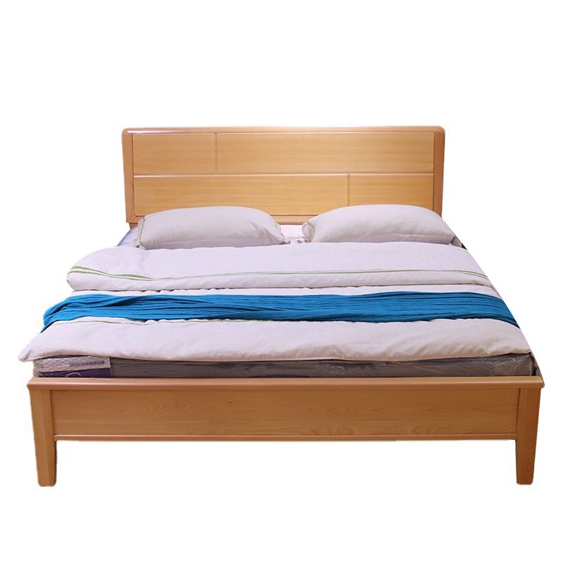 Natural Solid Wood Standard Bed Mid-Century Modern Rectangular Panel Bed