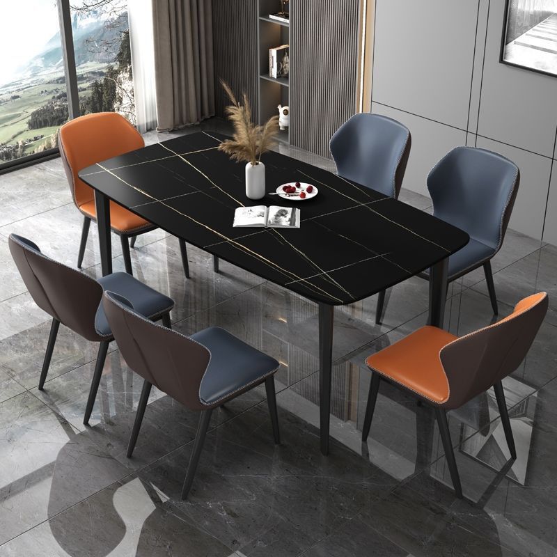 Rectangle Stone Industrial Table Standard Height Dining Room Table with 4 Legs