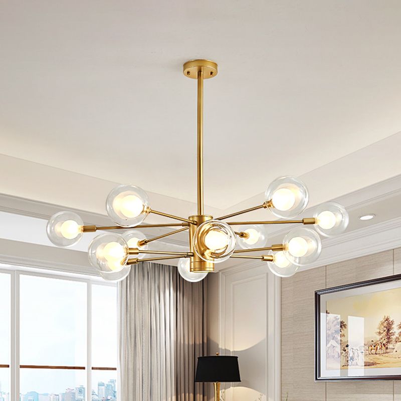 Globe Suspension Hanging Pendant Light Modern Style Corridor Clear Glass Chandelier in Frosted Spray Paint Finish