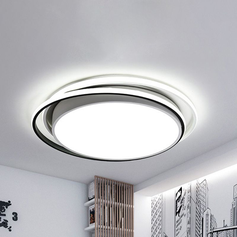 Lámpara de techo empotrada en forma de tambor con difusor acrílico Lámpara de montaje en techo LED integrada de metal moderno en blanco y negro para dormitorio en blanco cálido