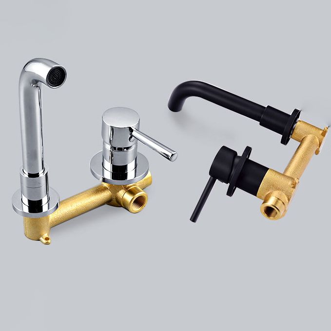 Wall Mounted Metal Tub Filler Low Arc Tubular Bathroom Faucet