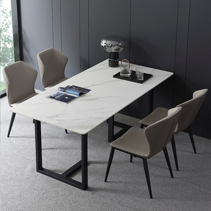 Industriële eettafel gesinterde stenen tafel met zwart dubbele voetstuk voor eetkamer