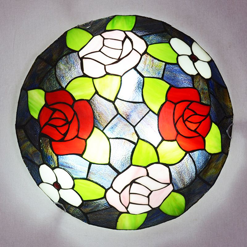Floral Flush Light Fixtures Stained Glass Tiffany Flush Mount Ceiling Light Fixture
