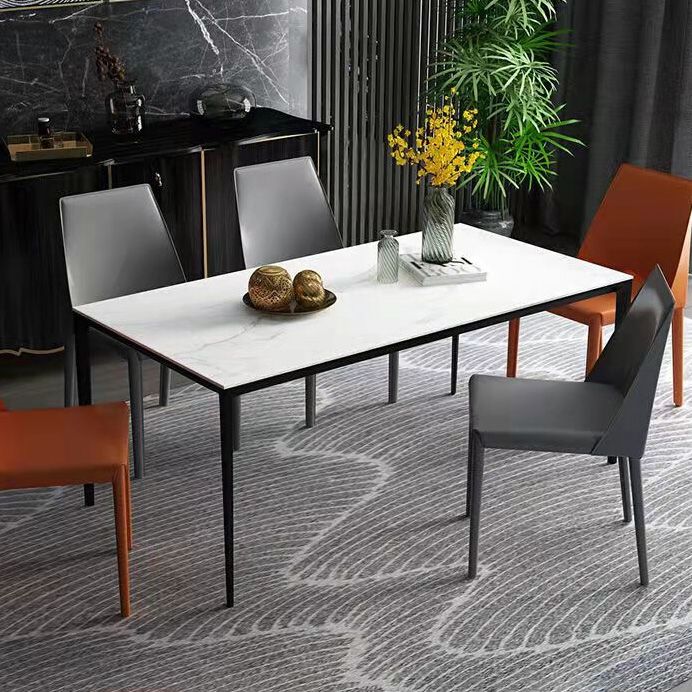 Mesa de comedor contemporánea rectángulo Mesa de piedra sinterizada con 4 piernas negras