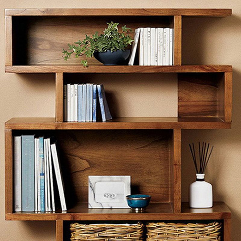Geometric Closed Back Bookshelf Contemporary Wood Bookcase with Shelves