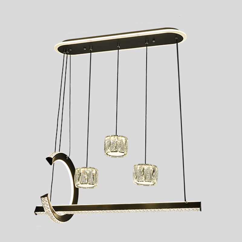 Luminaires d'éclairage de l'île géométrique Lumière de lustre en cristal contemporain en noir