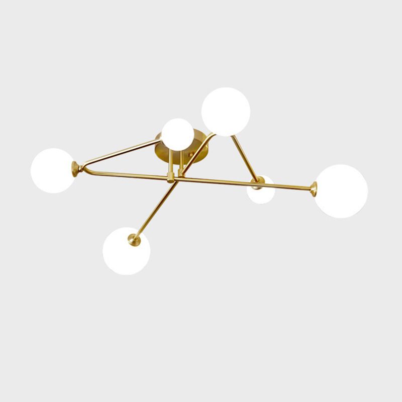 4/6/9-Light Golden Modern Flush Mount Lighting Glass Ceiling Light for Living Room